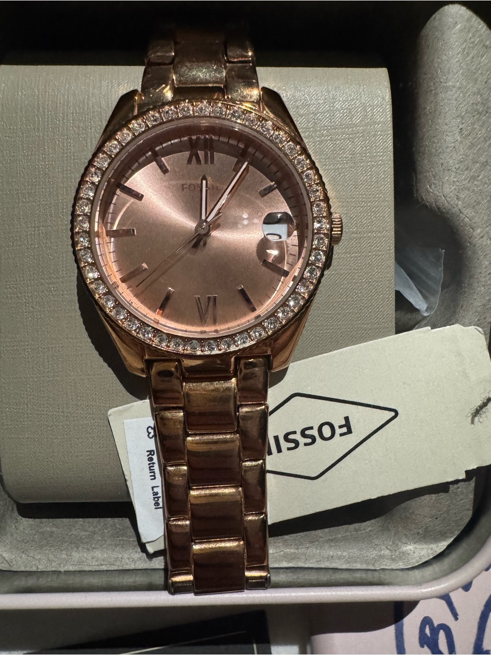 Fossil Rose Gold-Tone Crystal Bezel Women's Bracelet Watch